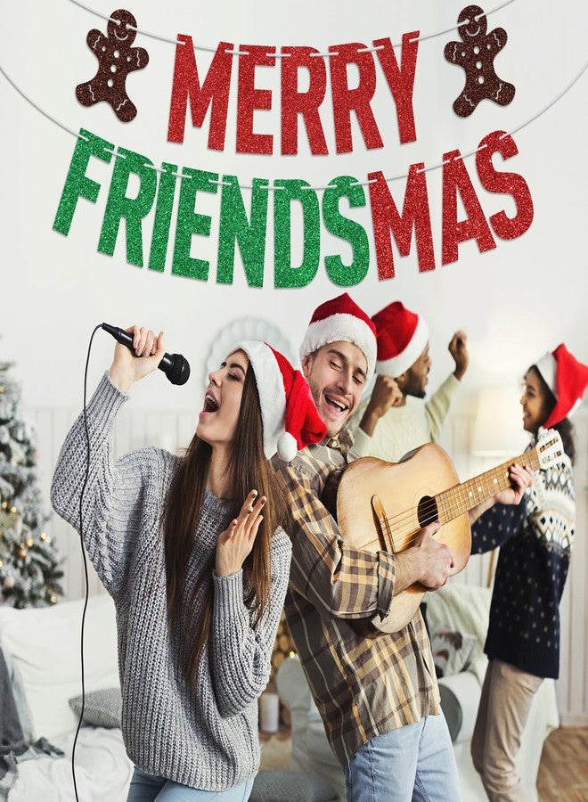 ZACHAKO Red Glitter Merry Friendsmas Banner, Merry Christmas/Drink Up Grinches, Xmas Friends Christmas Holiday Party Decorations Supplies - Image 3